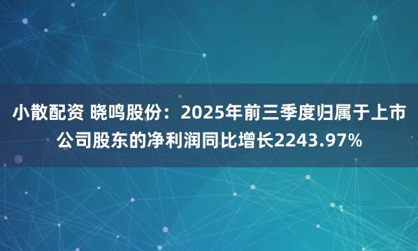 小散配资 晓鸣股份：2025年前三季度归属于上市公司股东的净利润同比增长2243.97%